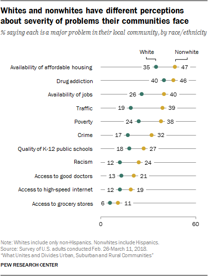 Whites and nonwhites have different perceptions about severity of problems their communities face
