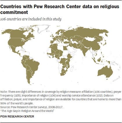 Countries with Pew Research Center data on religious commitment