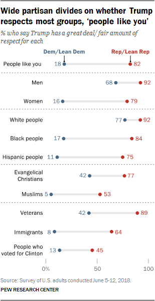 Wide partisan divides on whether Trump respects most groups, ‘people like you’