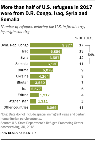More than half of U.S. refugees in 2017 were from D.R. Congo, Iraq, Syria and Somalia