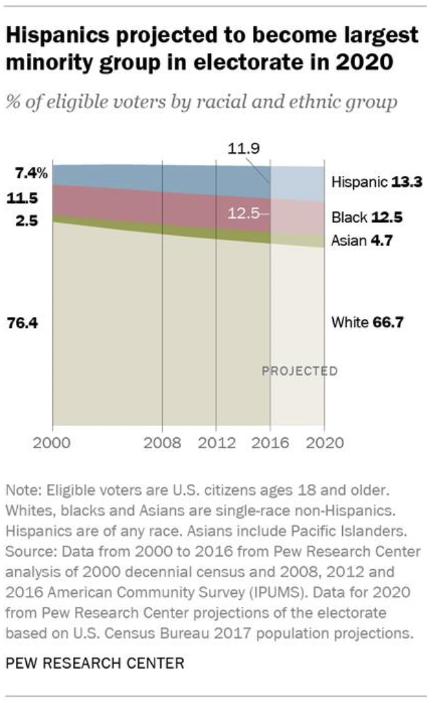 Hispanics projected to become largest minority group in electorate in 2020