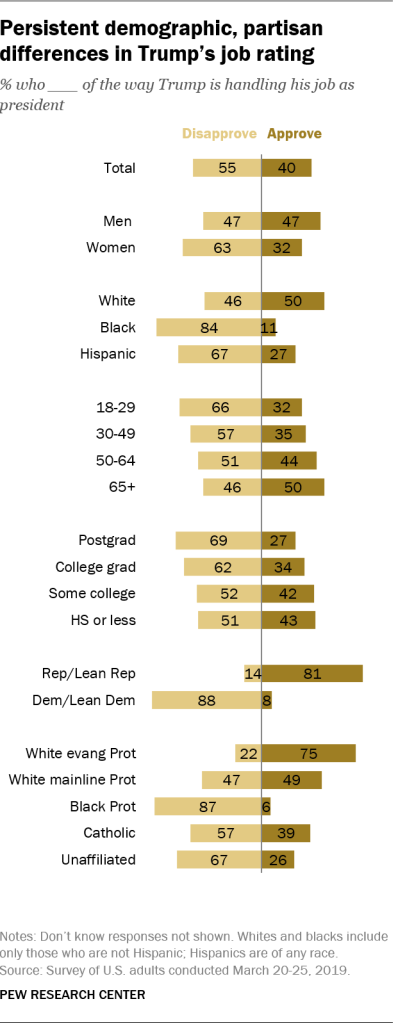 Persistent demographic, partisan differences in Trump’s job rating
