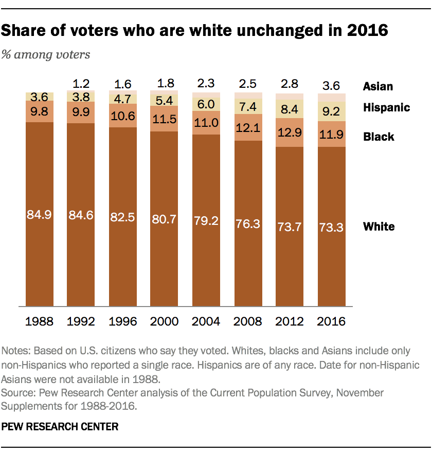 Share of voters who are white unchanged in 2016