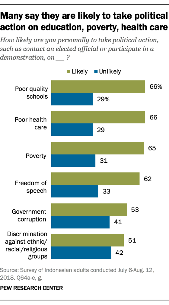 Many say they are likely to take political action on education, poverty, health care