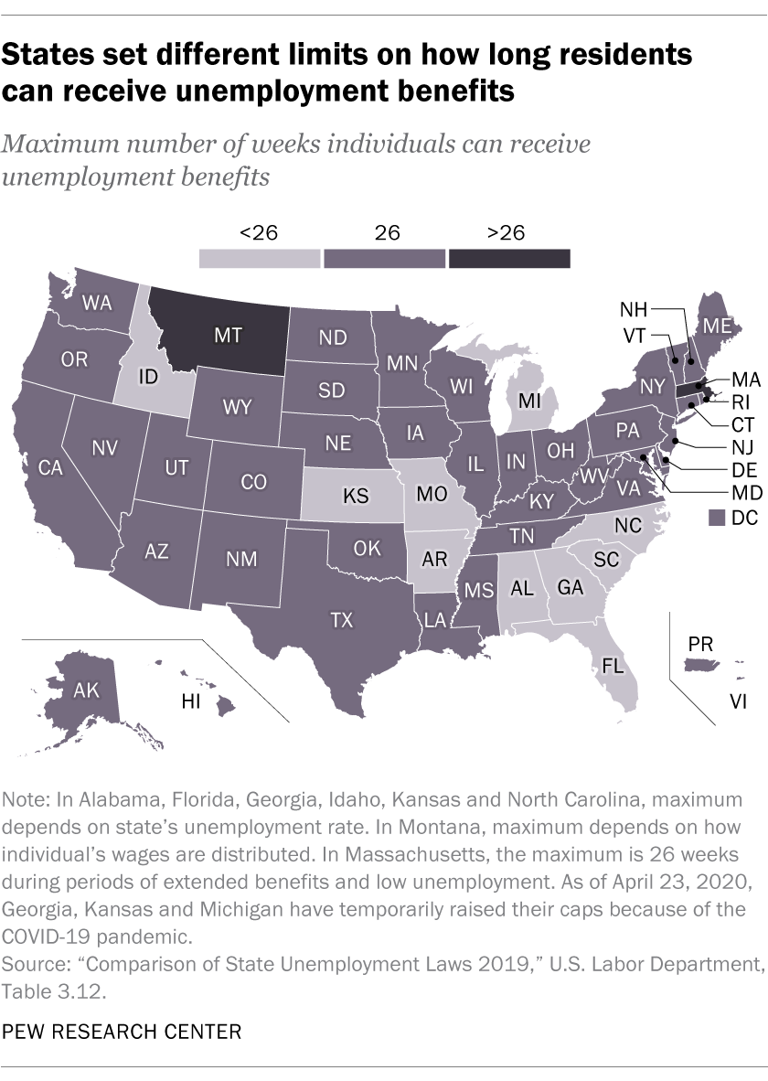 States set different limits on how long residents can receive unemployment benefits