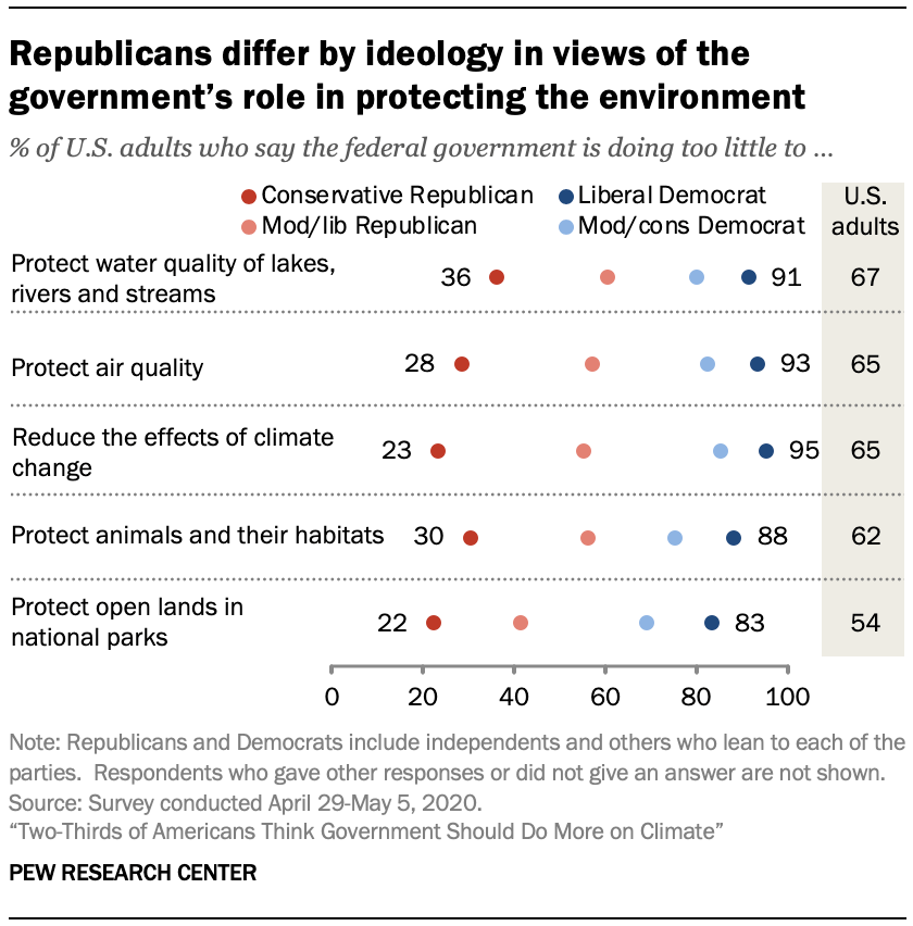 Republicans differ by ideology in views of the government’s role in protecting the environment
