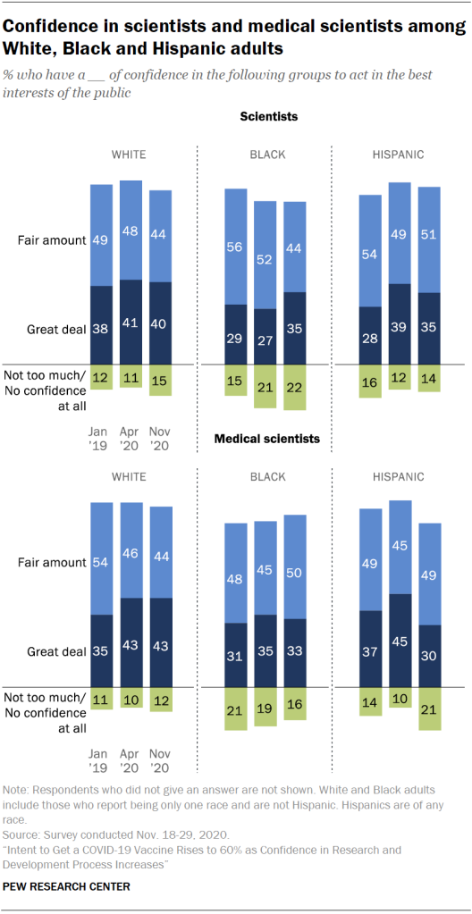 Confidence in scientists and medical scientists among White, Black and Hispanic adults