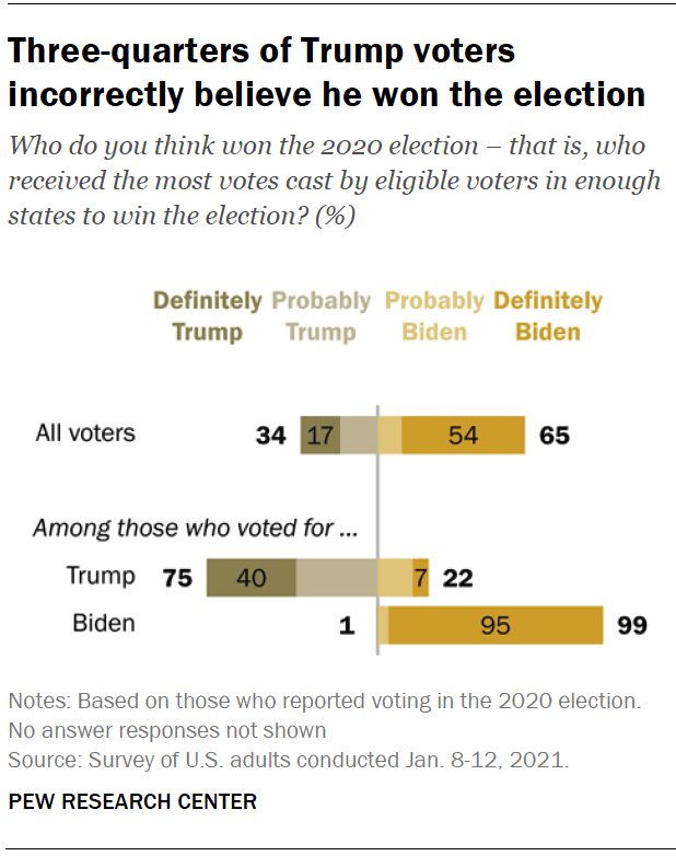 Three-quarters of Trump voters incorrectly believe he won the election