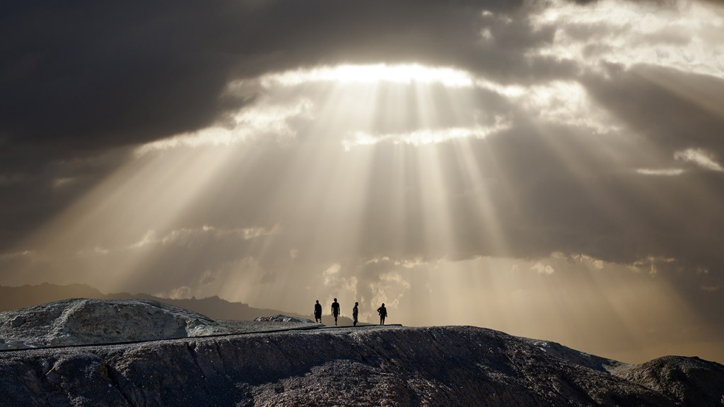 Lone Figures, Mountain, Dramatic Sky