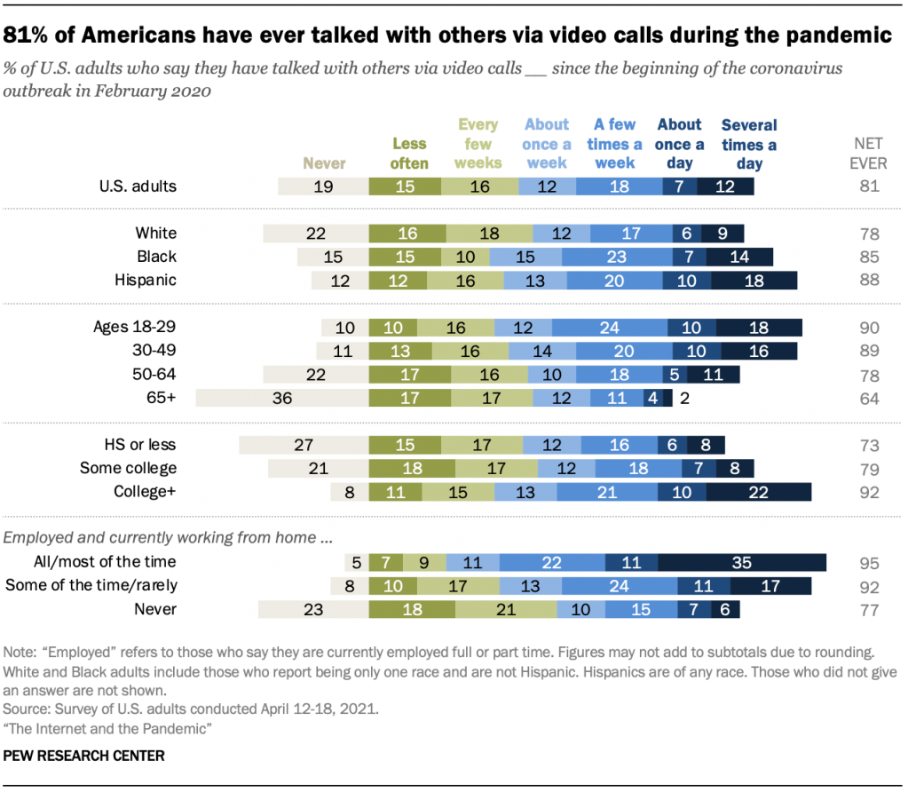 81% of Americans have ever talked with others via video calls during the pandemic