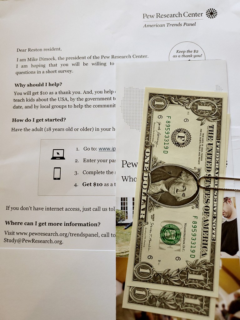 A sample invitation to complete a Pew Research Center survey via the American Trends Panel.
