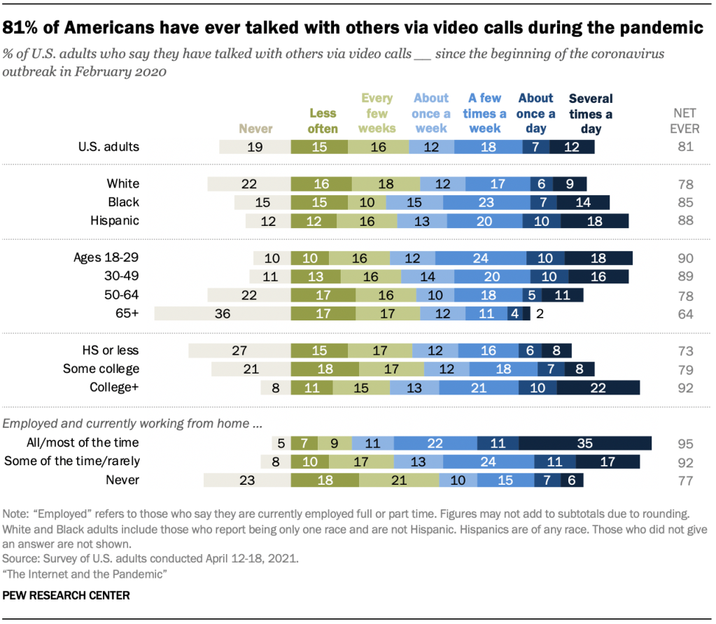 81% of Americans have ever talked with others via video calls during the pandemic