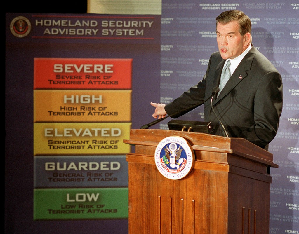 Homeland Security Chief Tom Ridge points to a new