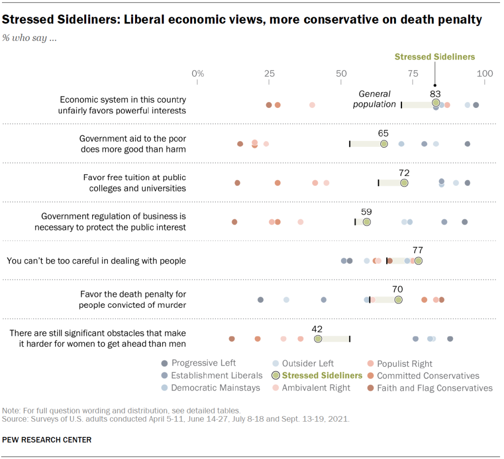 Stressed Sideliners: Liberal economic views, more conservative on death penalty