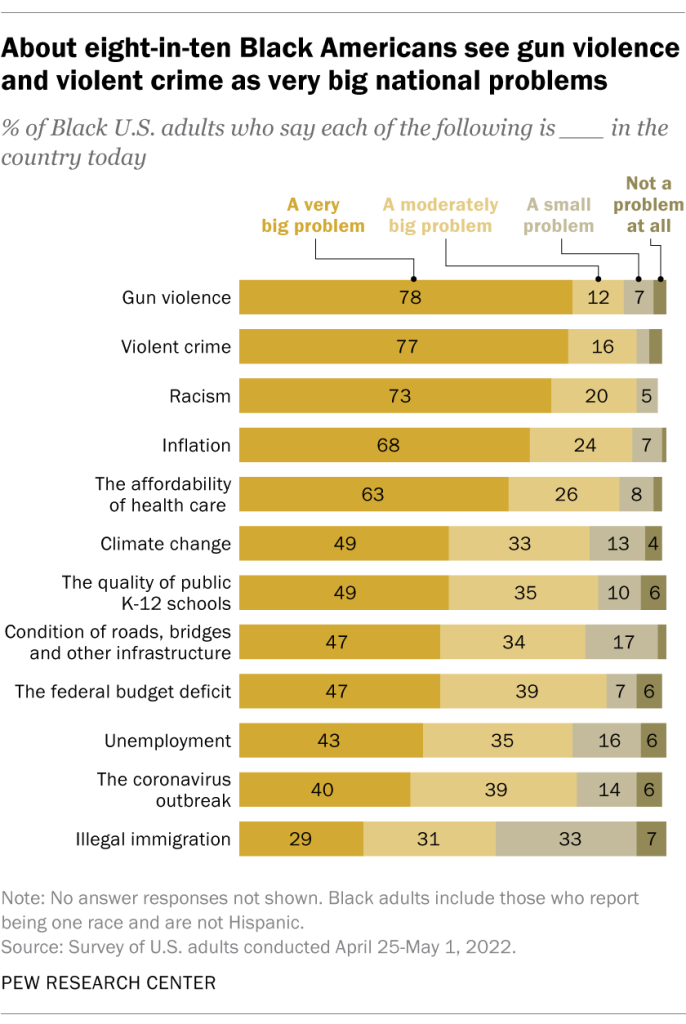 About eight-in-ten Black Americans see gun violence and violent crime as very big national problems