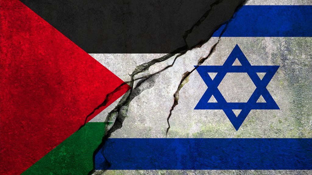 Palestinian and Israeli flag, conflict concept