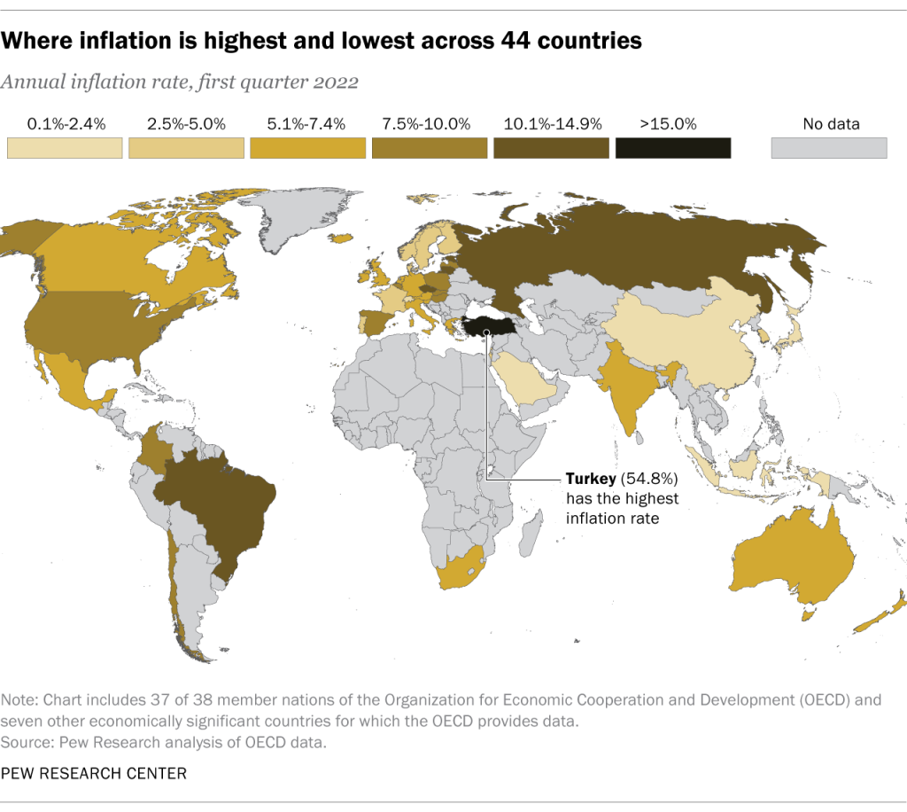 Where inflation is highest and lowest across 44 countries