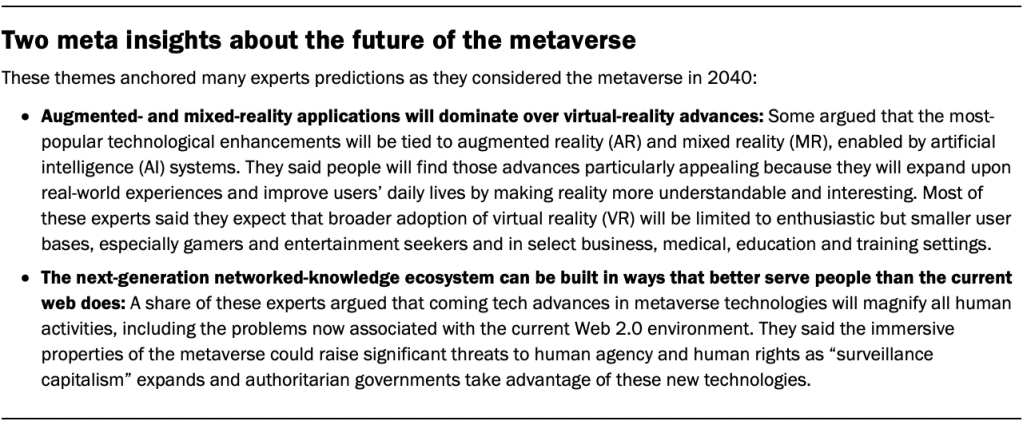 Two meta insights about the future of the metaverse