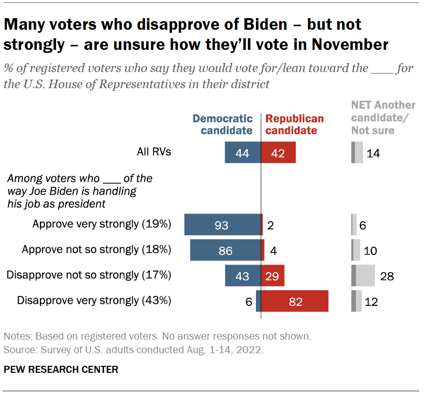 Many voters who disapprove of Biden – but not strongly – are unsure how they’ll vote in November