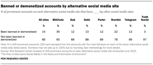 Table showing banned or demonetized accounts by alternative social media site