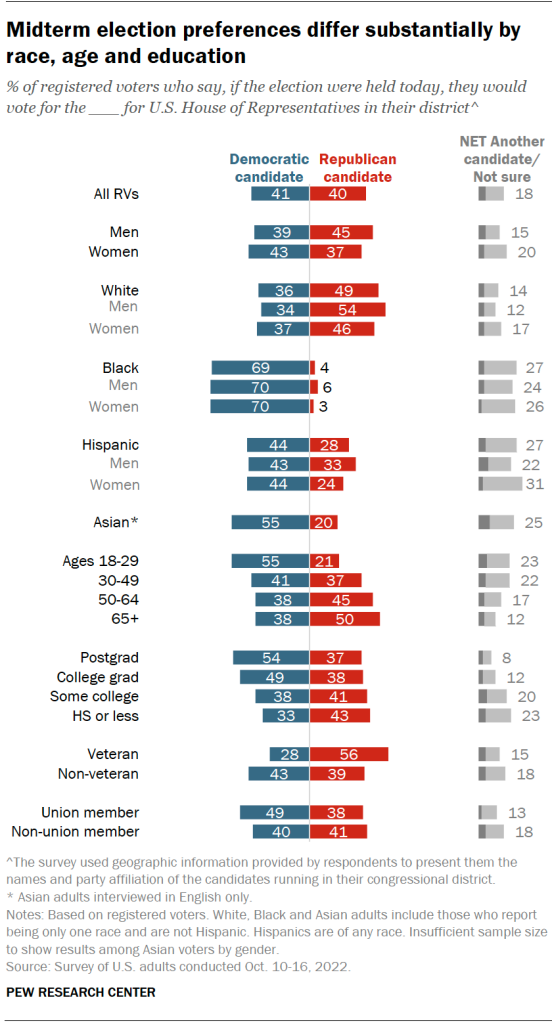 Midterm election preferences differ substantially by race, age and education