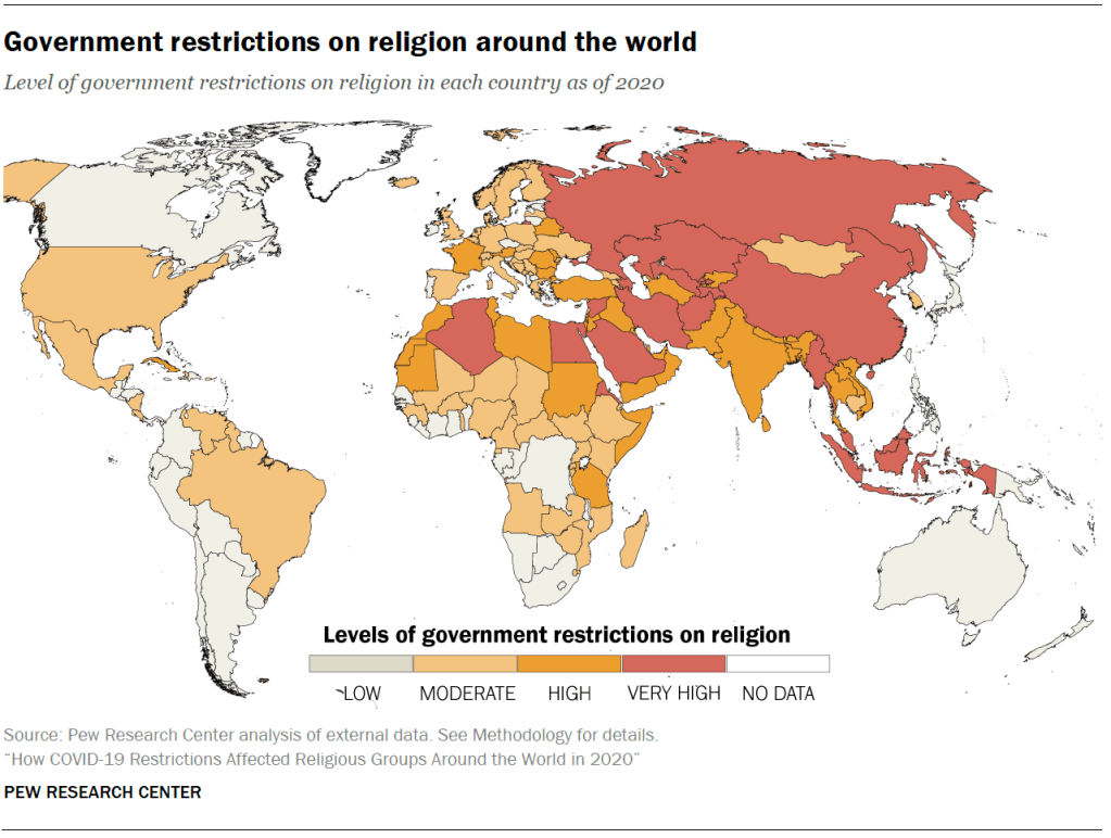 Chart shows Government restrictions on religion around the world