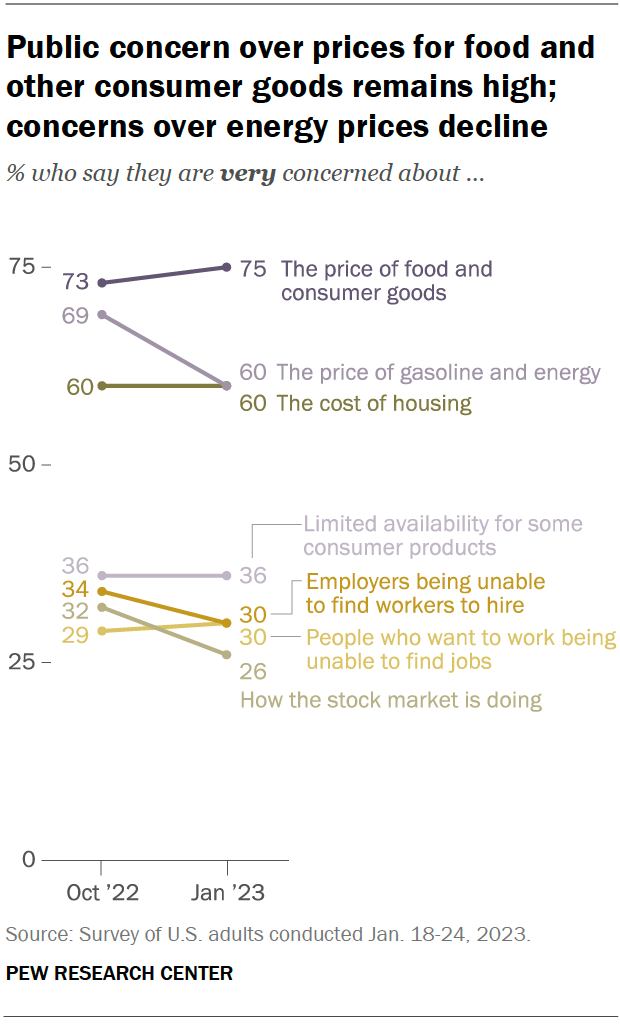 Public concern over prices for food and other consumer goods remains high; concerns over energy prices decline