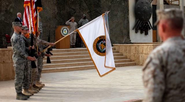 U.S. Military Holds Flag Casing Ceremony In Baghdad As Troops Pullout Of Country