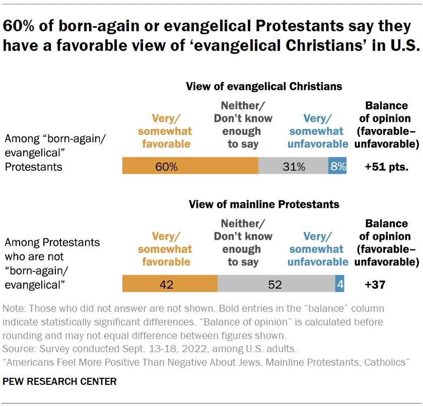 60% of born-again or evangelical Protestants say they have a favorable view of ‘evangelical Christians’ in U.S.