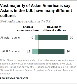 Bar chart showing vast majority of Asian Americans say Asians in the U.S. have many different cultures 