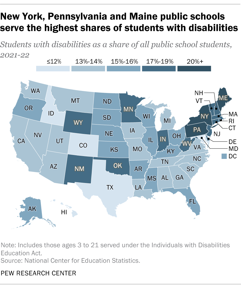 New York, Pennsylvania and Maine public schools serve the highest shares of students with disabilities