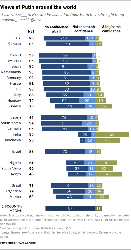 A bar chart showing views of Putin around the world