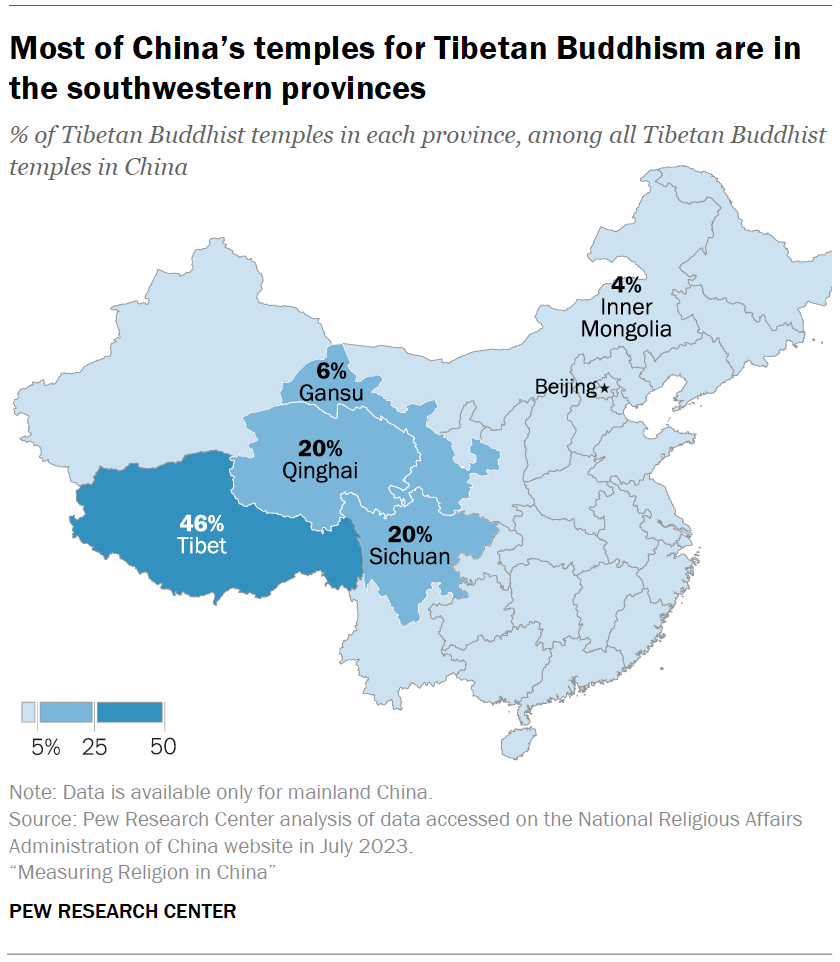 Most of China’s temples for Tibetan Buddhism are in the southwestern provinces