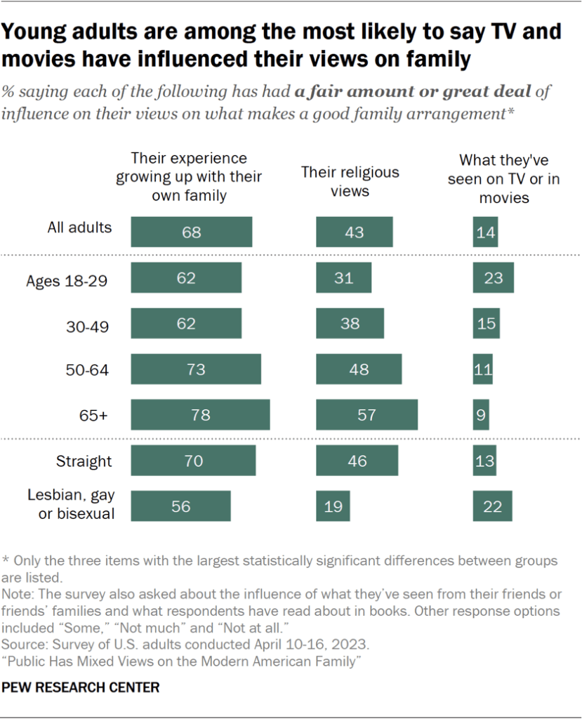 Young adults are among the most likely to say TV and movies have influenced their views on family