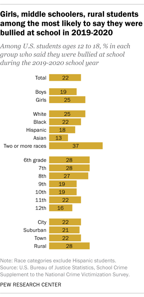 Girls, middle schoolers, rural students among the most likely to say they were bullied at school in 2019-2020