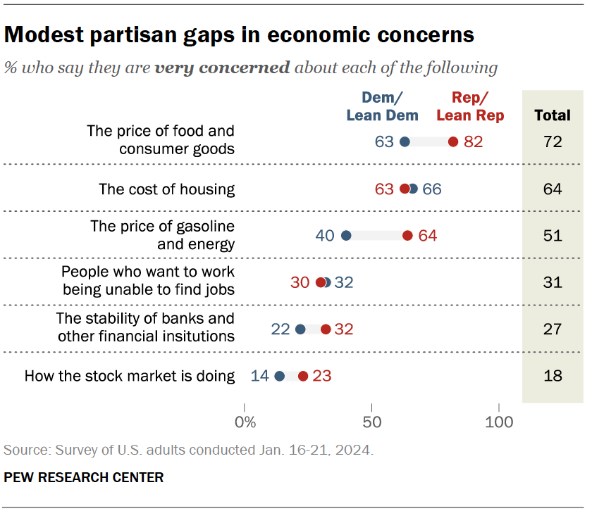 Modest partisan gaps in economic concerns