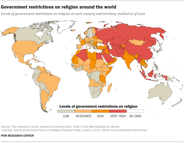 Chart shows Government restrictions on religion around the world