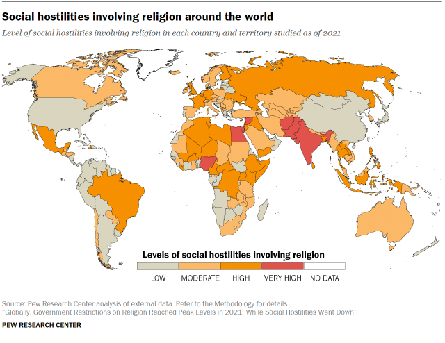 Chart shows Social hostilities involving religion around the world