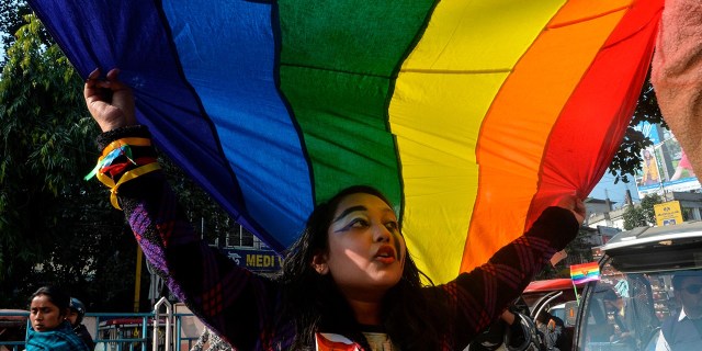 A member of the LGBT community takes part in a 2019 pride walk in India. (Diptendu Dutta/AFP via Getty Images)