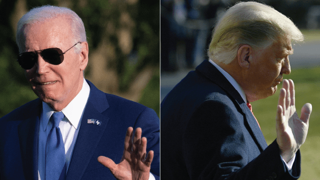 President Joe Biden in 2023 and then-President Donald Trump in 2021. (Jim Watson/AFP and Brendan Smialowski/AFP, both via Getty Images)