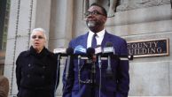 Then-mayoral candidate Brandon Johnson holds a press conference outside Chicago's City Hall in March 2023.