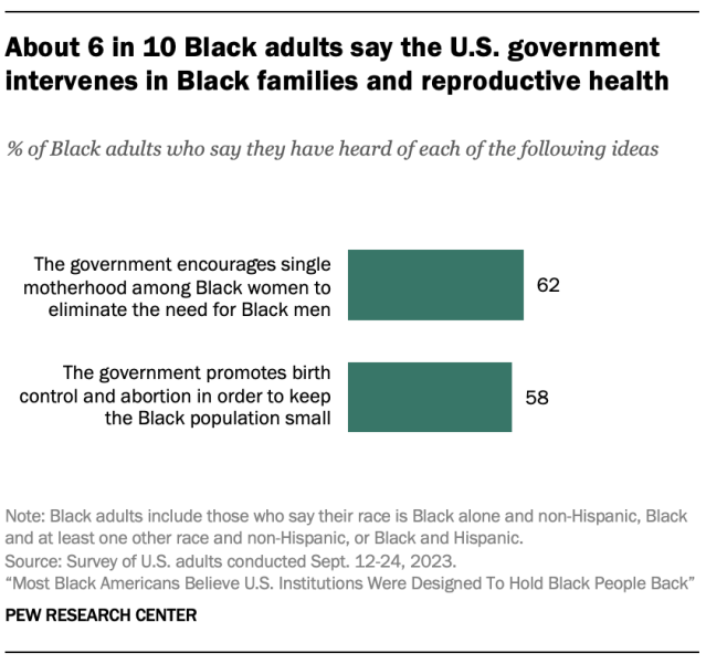 About 6 in 10 Black adults say the U.S. government intervenes in Black families and reproductive health