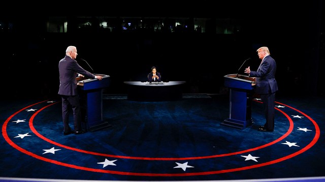 Joe Biden and Donald Trump debate in Nashville, Tennessee, on Oct. 22, 2020. (Jim Bourg/AFP via Getty Images)