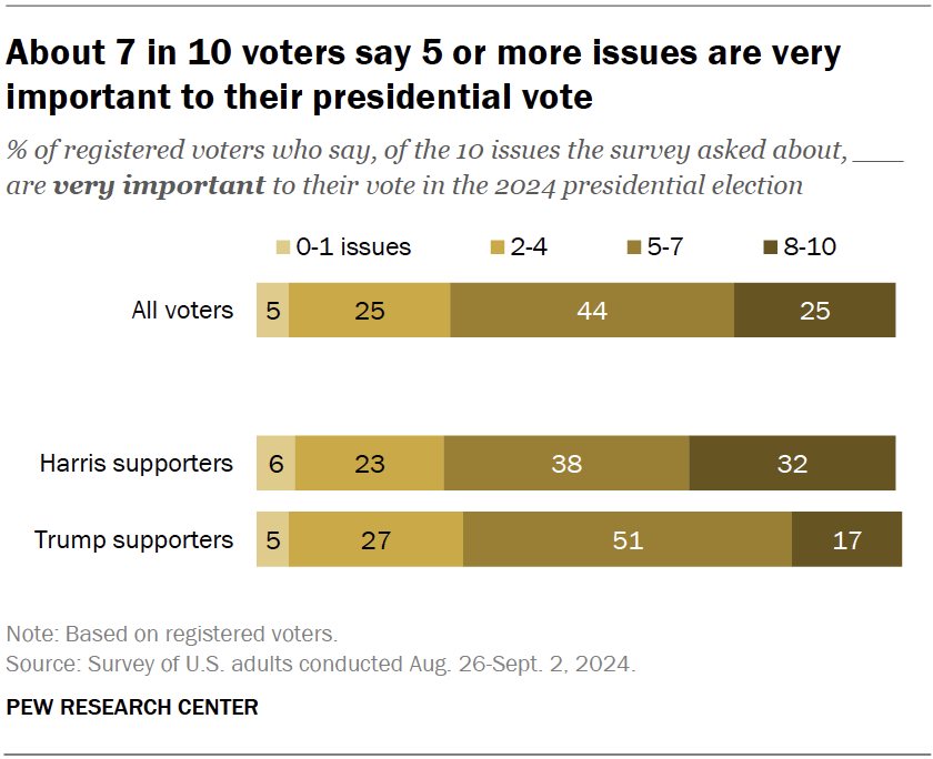 About 7 in 10 voters say 5 or more issues are very important to their presidential vote