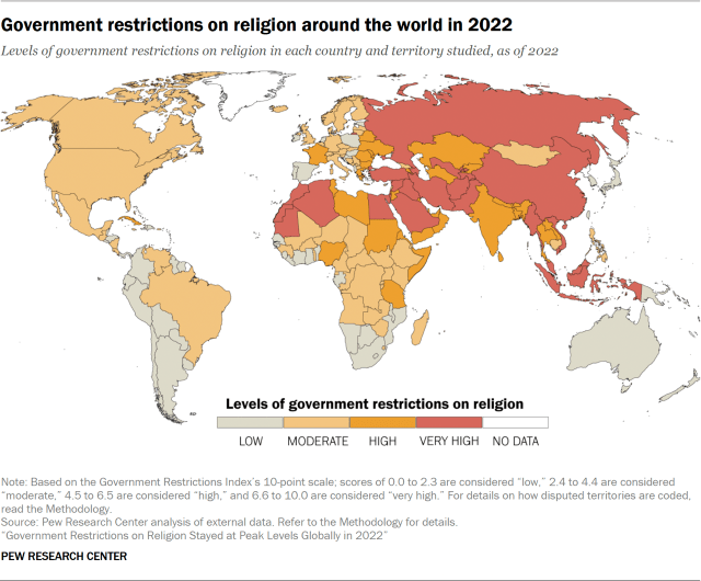 Government restrictions on religion around the world in 2022