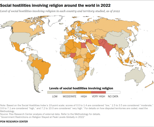 Social hostilities involving religion around the world in 2022