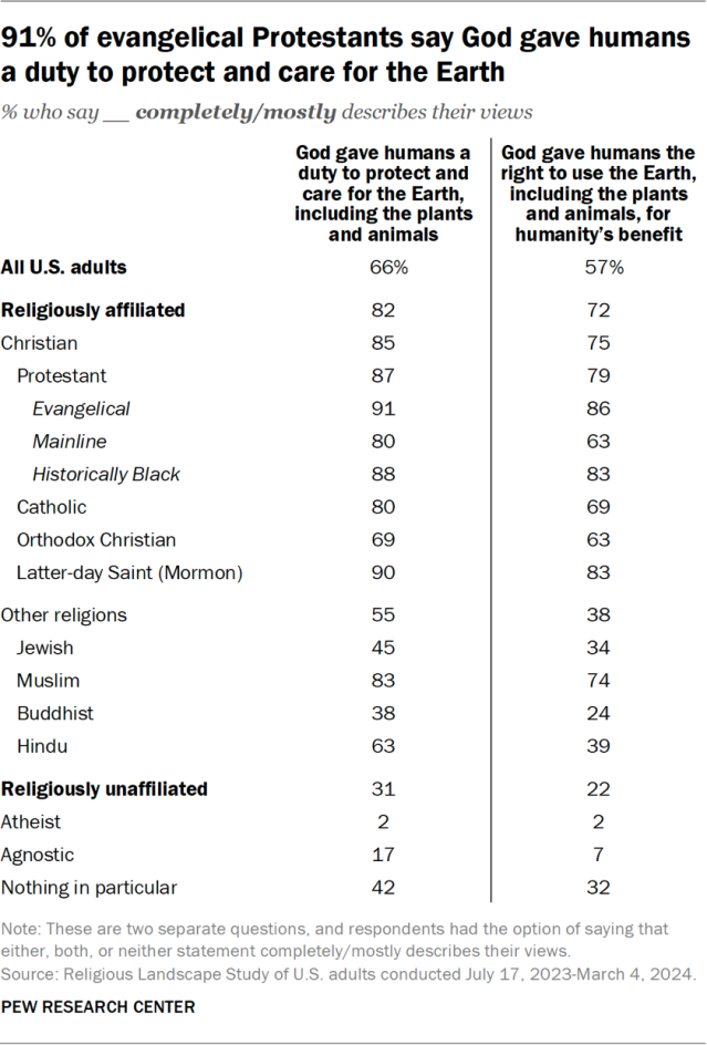 91% of evangelical Protestants say God gave humans a duty to protect and care for the Earth