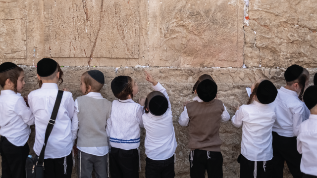Young Haredi students pray at the sacred Western Wall in the Old City of Jerusalem. (Matteo Placucci/SOPA Images/LightRocket via Getty Images)