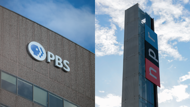 The headquarters of PBS and NPR in Arlington, Virginia, and Washington, D.C., respectively, on Feb. 18, 2025. (Kayla Bartkowski, left, and Anna Moneymaker, both Getty Images)