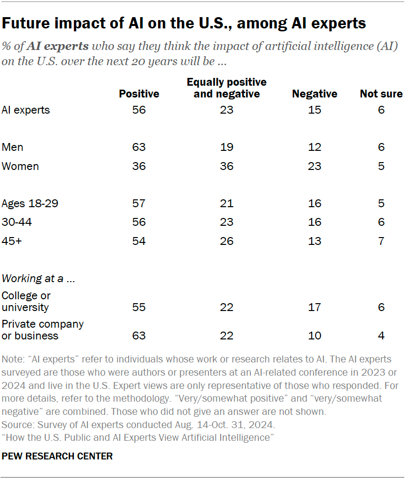 Future impact of AI on the U.S., among AI experts